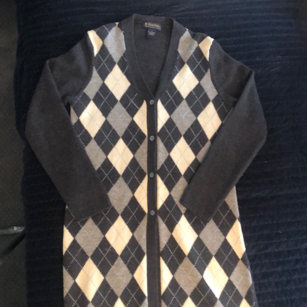 Brooks Brothers Long Duster Lambswool Argyle Sweater